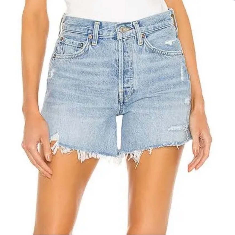 NEW Agolde Womens Size 23 Parker Long Denim Shorts Cut Off Distressed ButtonFly - Picture 2 of 10